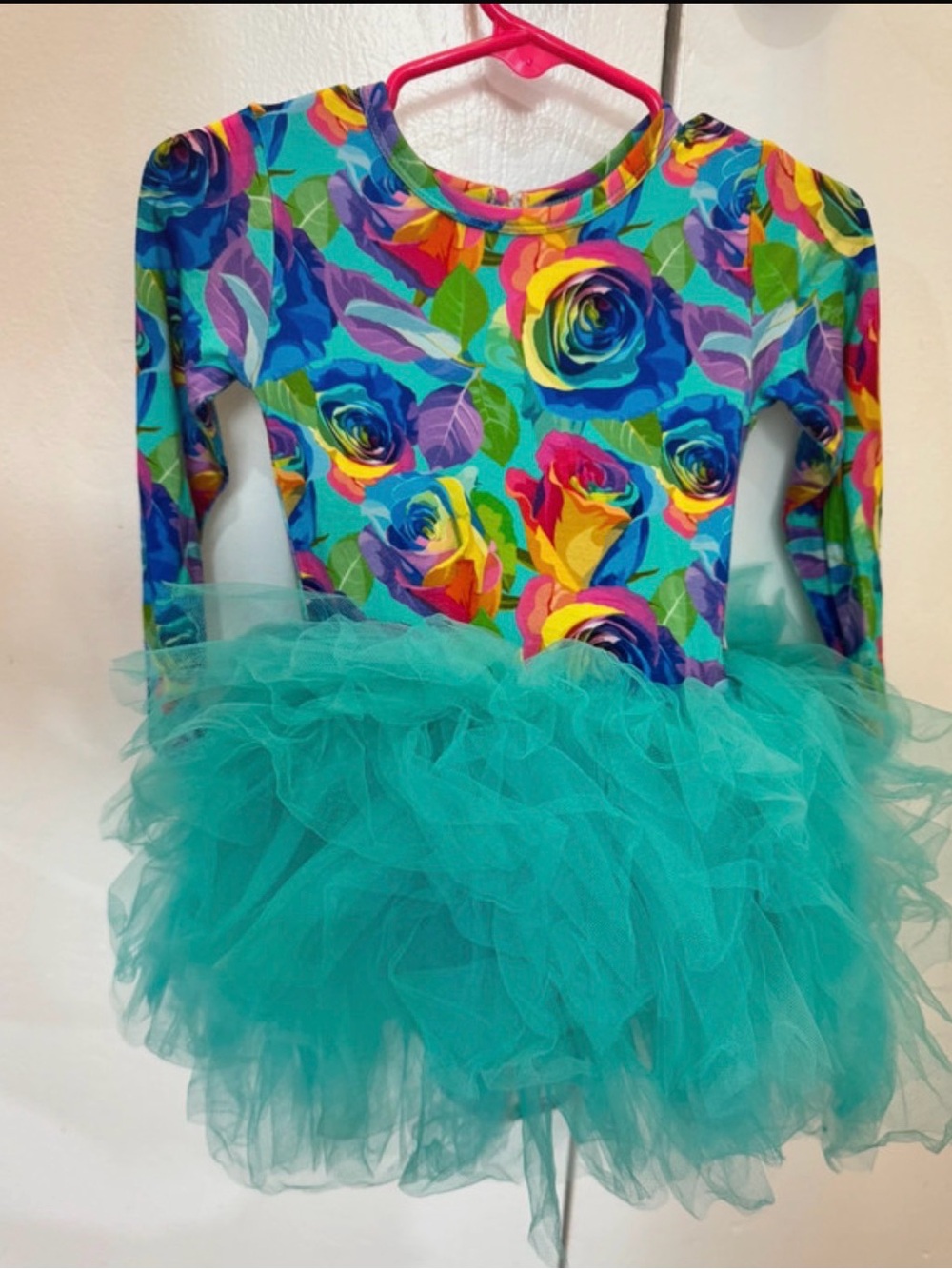 Girls Teal Floral Tulle Party bamboo Dress